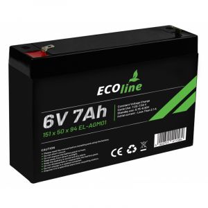 EcoLine - Batería AGM -6V - 7AH VRLA - 151 x 34 x 96 - Batería de ciclo profundo