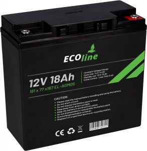 EcoLine - Batería AGM 12V - 18AH VRLA - 181 x 77 x167 - Batería de ciclo profundo