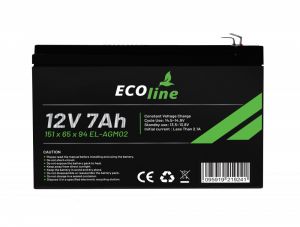EcoLine - Batería AGM 12V - 7AH VRLA - 151 x 65 x 94 - Batería de ciclo profundo