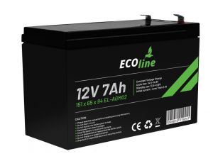 EcoLine - Batería AGM 12V - 7AH VRLA - 151 x 65 x 94 - Batería de ciclo profundo