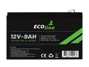 EcoLine - Batería AGM 12V - 9AH VRLA - 151 x 65 x 95 - Batería de ciclo profundo