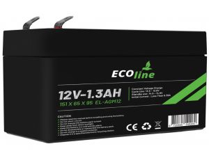 EcoLine - Batería AGM 12V 1.3AH - 1300mAh VRLA - 151 x 65 x 95 - Batería de ciclo profundo