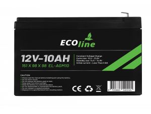 EcoLine - Batería AGM 12V 10AH - 10000mAh VRLA - 151 x 98 x 98 - Batería de ciclo profundo