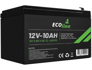 EcoLine - Batería AGM 12V 10AH - 10000mAh VRLA - 151 x 98 x 98 - Batería de ciclo profundo