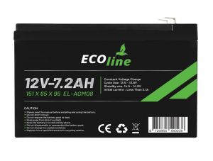 EcoLine - Batería AGM 12V 7.2AH - 7200mAh VRLA - 151 x 65 x 95 - Batería de ciclo profundo