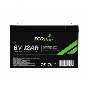 EcoLine - Batería AGM 6V - 12AH VRLA - 151 x 50 x 94 - Batería de ciclo profundo