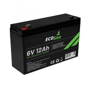 EcoLine - Batería AGM 6V - 12AH VRLA - 151 x 50 x 94 - Batería de ciclo profundo