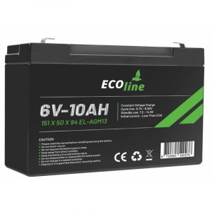 EcoLine - AGM 6V 10AH - Batería 10000mAh VRLA - 151 x 50 x 94 - Batería de ciclo profundo