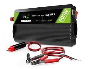 EcoLine - Omvormer 24V Naar 220V/230V sigarettenaansteker - 600w Vermogen 1200w piek - Gemodificeerde Sinus - Spanningomvormer - vrachtwagenlader - stopcontact