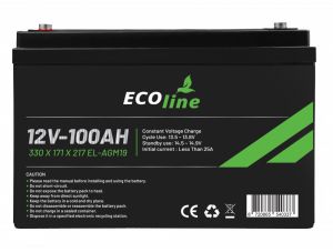 EcoLine - Batería AGM 12V 100AH - 100000mAh VRLA - 330 x 171 x 217 - Batería de ciclo profundo